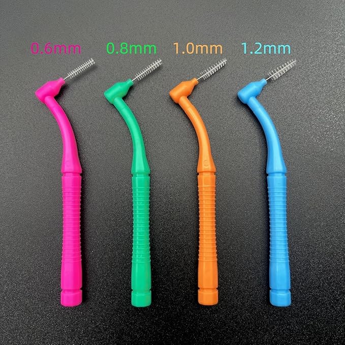 50 Pcs Interproximal Brush, Gum Interdental Brushes, L Angle Reusable Dental Cleaners Brushes,Disposable Oral Dental Hygiene Brush,Dental Toothpick Floss for Braces,Tooth Cleaning Tool (Yellow)
