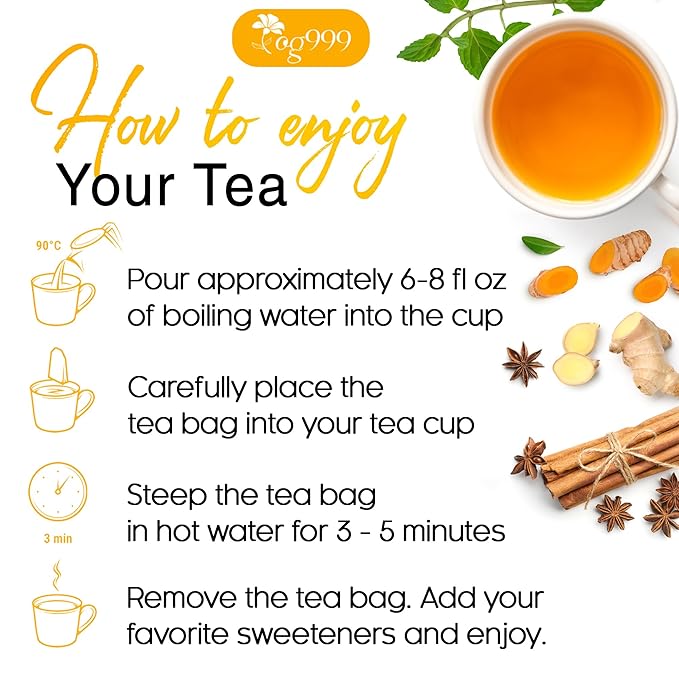 60 Tea Bags - Anti-Inflammaheb Loose Leaf Tea, 100% Natural from Ginger, Turmeric, Peppermint, Black Pepper, Cinnamon. Made with Natural Material Tea Bags. No Sugar, No Caffeine, No Gluten, Vegan. (60 Tea Bags)