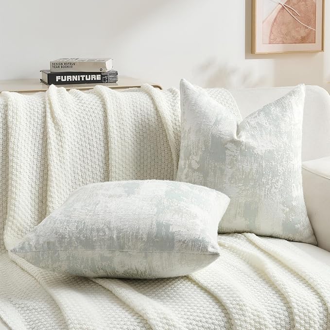 FUTEI Light Blue White Decorative Throw Pillow Covers 16x16 Inch Set of 2,Soft Faux Cashmere Jacquard - Textured & Cozy Cushion Case,Modern Home Decor for Couch Bed Living Room