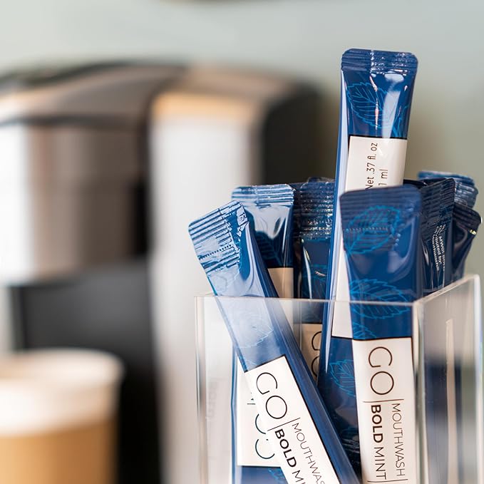 Bold Mint GO Travel Size Mouthwash Packets – Individual Mini Mouthwash for Fresh Breath - Smart Single Packet Design to Reduce Travel Bottle Waste.