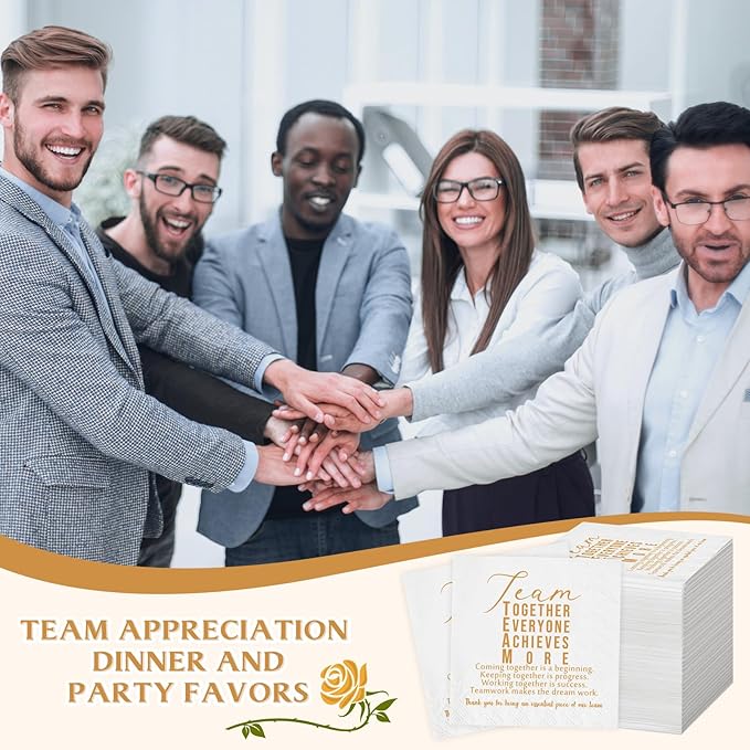 Kosiz 200 Pack Team Appreciation Napkins Gift Inspirational Employee Office Paper Napkins 3 Ply Disposable Papers for Coworkers Volunteer Thank You Party Dinner Decor, 4.5 x 4.5 Inch