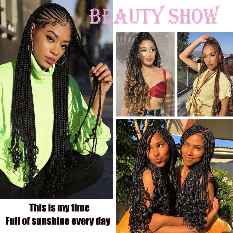ROSESSEA 6Packs 26 Inch Crochet Braids Box Braids Crochet Hair For Women Black Crochet Braid Hair With Curly Ends Box Crochet Braiding Hair Extensions (26inch, 1B#)