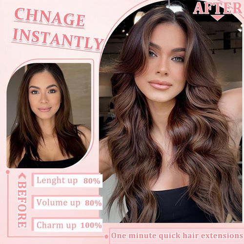 Clip in Hair Extensions Real Human Hair Clip in Extensions for Women Seamless Invisible Chocolate Brown Natural Remy 100% Human Clips ins Extension 8pcs Double Weft 22 inch 4oz/110g