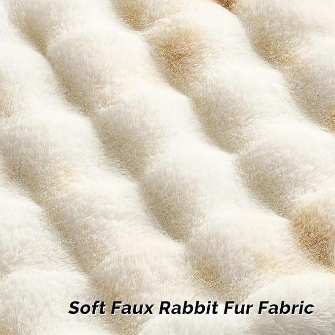 FUTEI Yellow White Decorative Throw Pillow Covers 24x24 Inch Set of 2,Soft Fuzzy Faux Rabbit Fur European Cushion Covers with Raised Texture,Neutral Boho Home Decor for Couch Bed Living Room