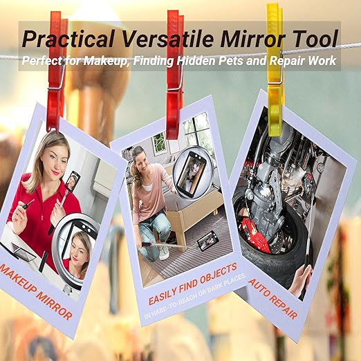 HERKING Stocking Stuffers for Men - Telescoping Inspection Mirror with LED Light, Square Mechanic Mirror Tool, Christmas Gifts for Men, Mens Gifts Idea for Dad, Husband, Boyfriend, Handyman