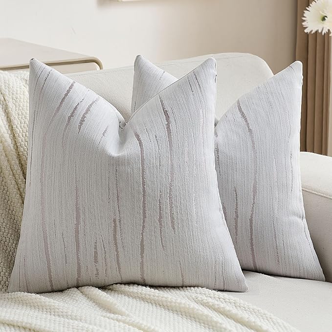 FUTEI Grey Chenille Decorative Throw Pillow Covers 20x20 Inch Set of 2,Soft Embossed Striped Textured Cushion Case,Modern Home Decor for Couch Bed Living Room