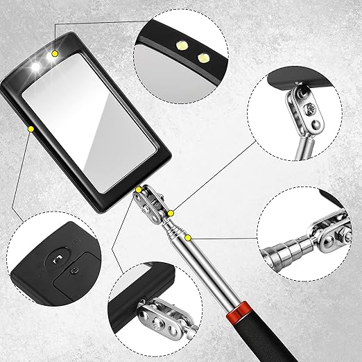 Tatuo 4 Pieces LED Mirror Inspection Telescoping Round Square Mirror Inspection Tool for Check The Condition of Vehicle, Observe The Eyelashes, Mouth and Other Small Parts