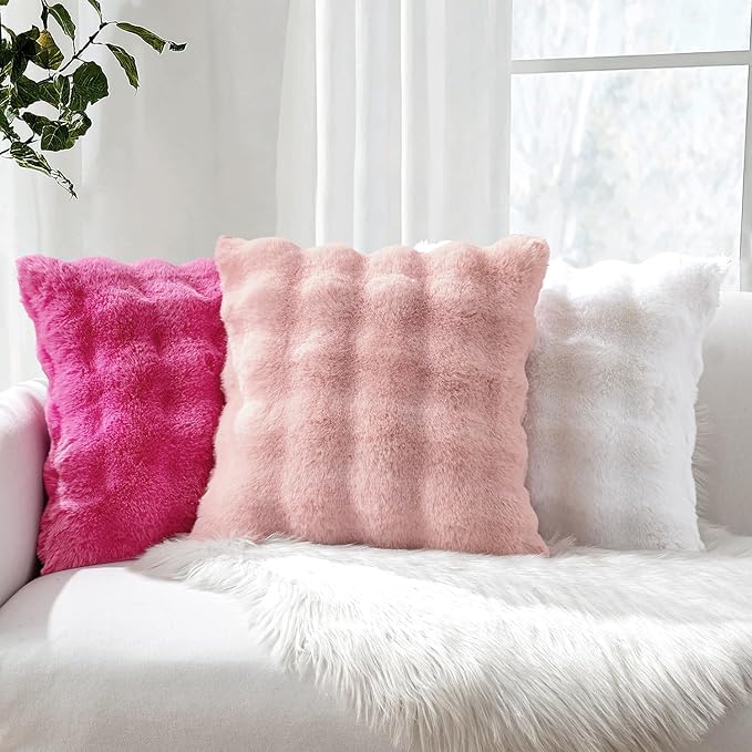 MIULEE Faux Fur Pillow Covers Thick Soft Plush Lumbar Throw Pillows Luxury Home Decor for Couch Bed Bedroom Living Room Sofa,12x20 Inch Pack of 2 Light Pink