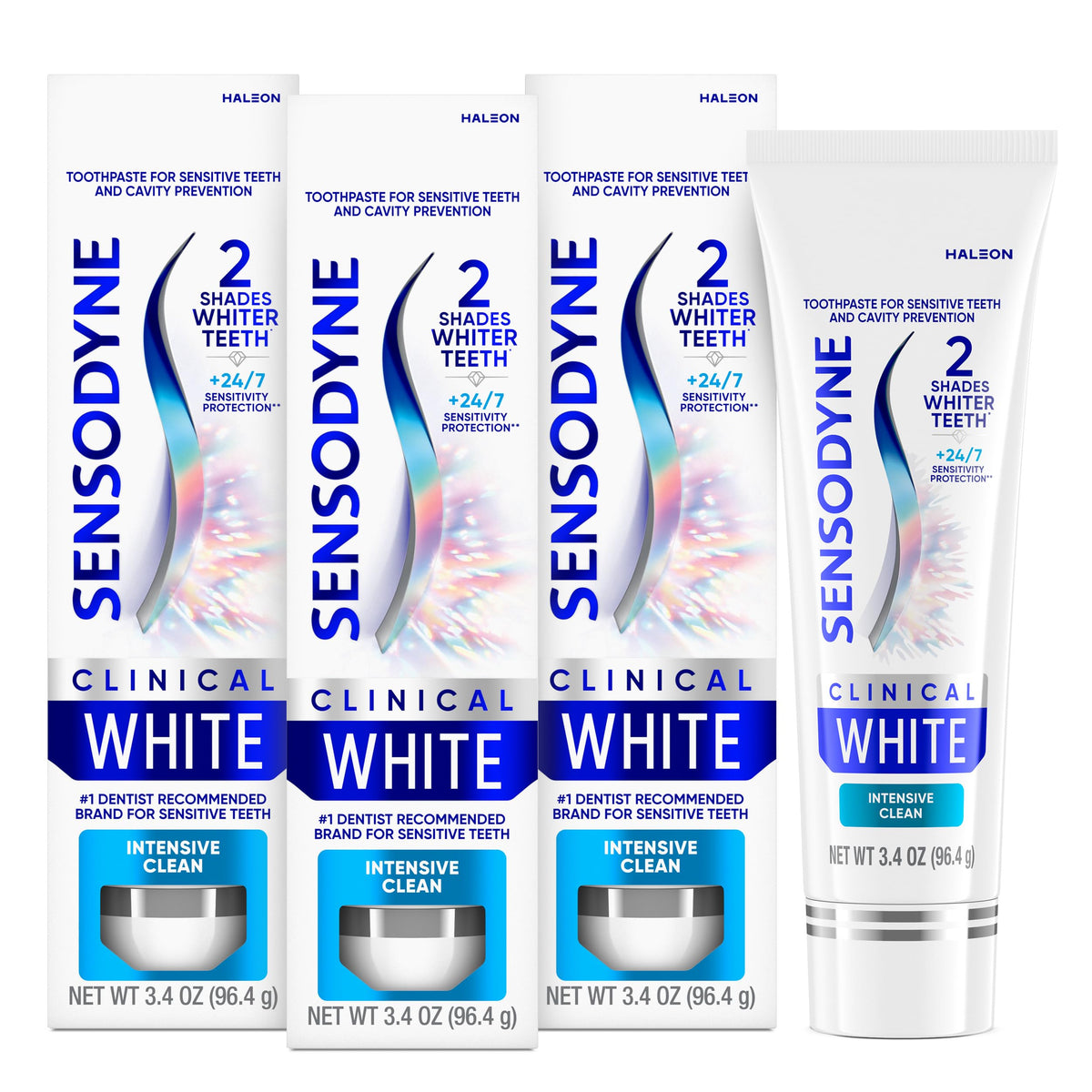 Sensodyne Clinical White Toothpaste Clinically Proven Whitening for Sensitive Teeth, Intensive Clean, 3.4 oz (3 Pack)