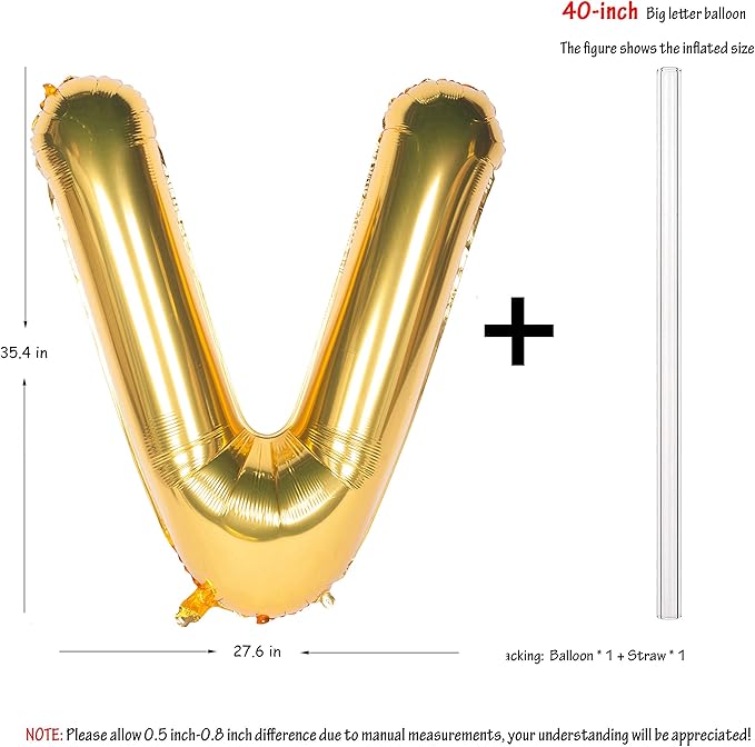 Letter Balloons 40 Inch Giant Jumbo Helium Foil Mylar for Party Decorations Gold V