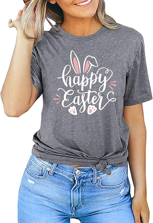 LAZYCHILD Women Easter Teacher Shirts: Funny Treat All with Kindness T-Shirt Bunny Rabbit Tee Tops