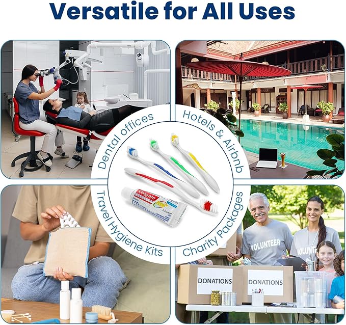 40 Toothbrushes Bulk Wholesale Quantity Standard Size, Dental Care Toiletries, Medium Soft Bristles, Individually Wrapped, Homeless Care, Disposable Use, Hotels, Travel,