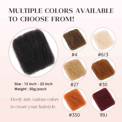 Afro Kinkys Bulk Human Hair, 20 Inch 50G/Pack Soft 4C Afro Kinky-Curly Human Hair Bulk for Twist Dreadlocks Extensions Repair Locs #4 Dark Brown 1 Pack (4#, 20 inch)