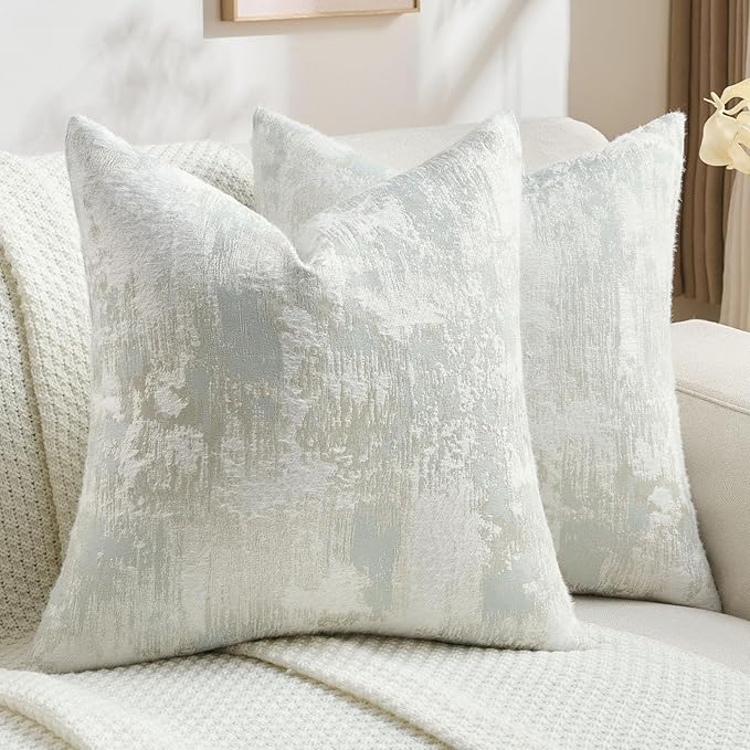 FUTEI Light Blue White Decorative Throw Pillow Covers 16x16 Inch Set of 2,Soft Faux Cashmere Jacquard - Textured & Cozy Cushion Case,Modern Home Decor for Couch Bed Living Room
