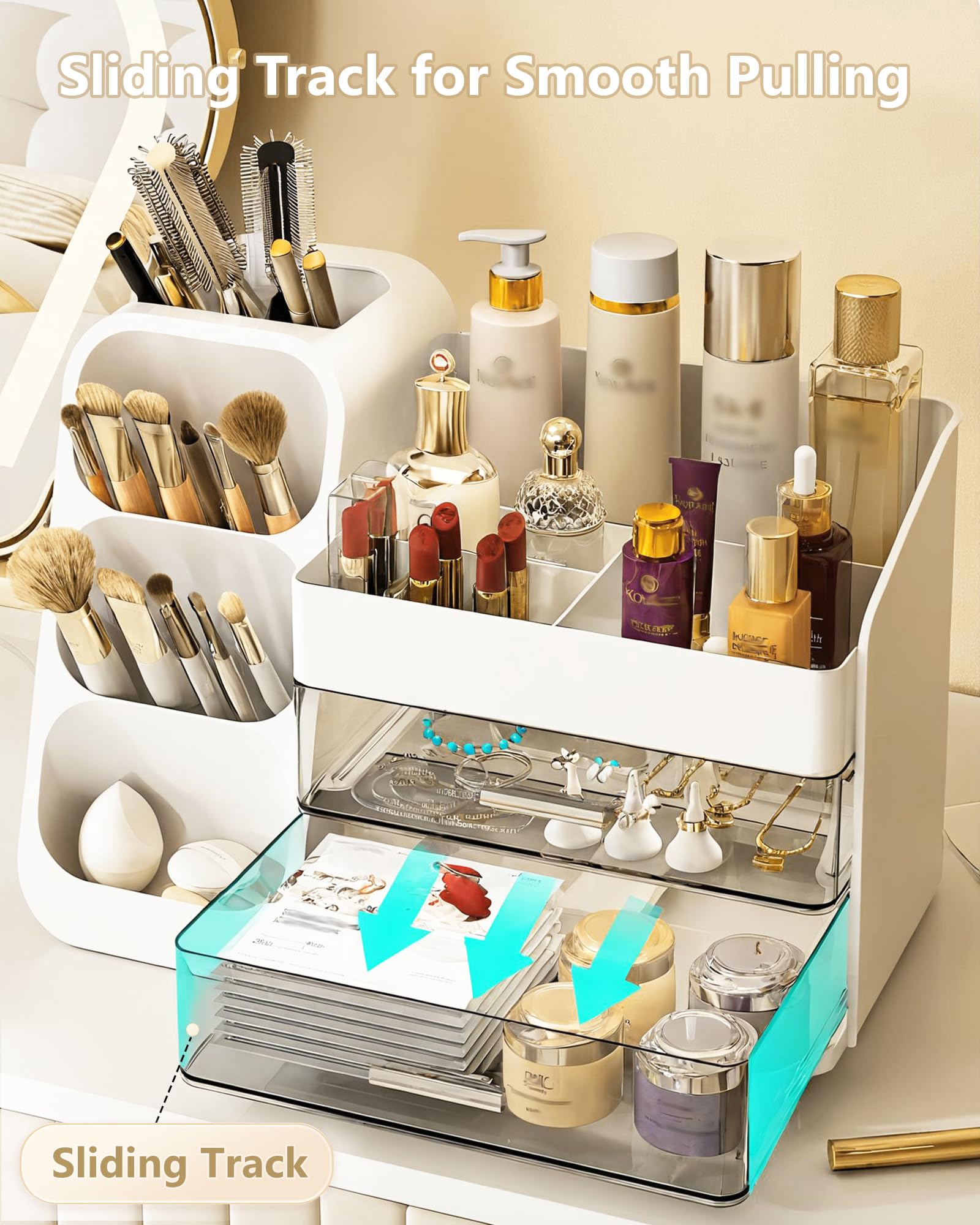 Anylady Large Capacity Makeup Organizer Countertop with Makeup Brush Holder for Vanity, Thickened Material, Bathroom Countertop Organizer Skin Care Perfumes Storage, Teen Girl Gifts for 13-25 Year