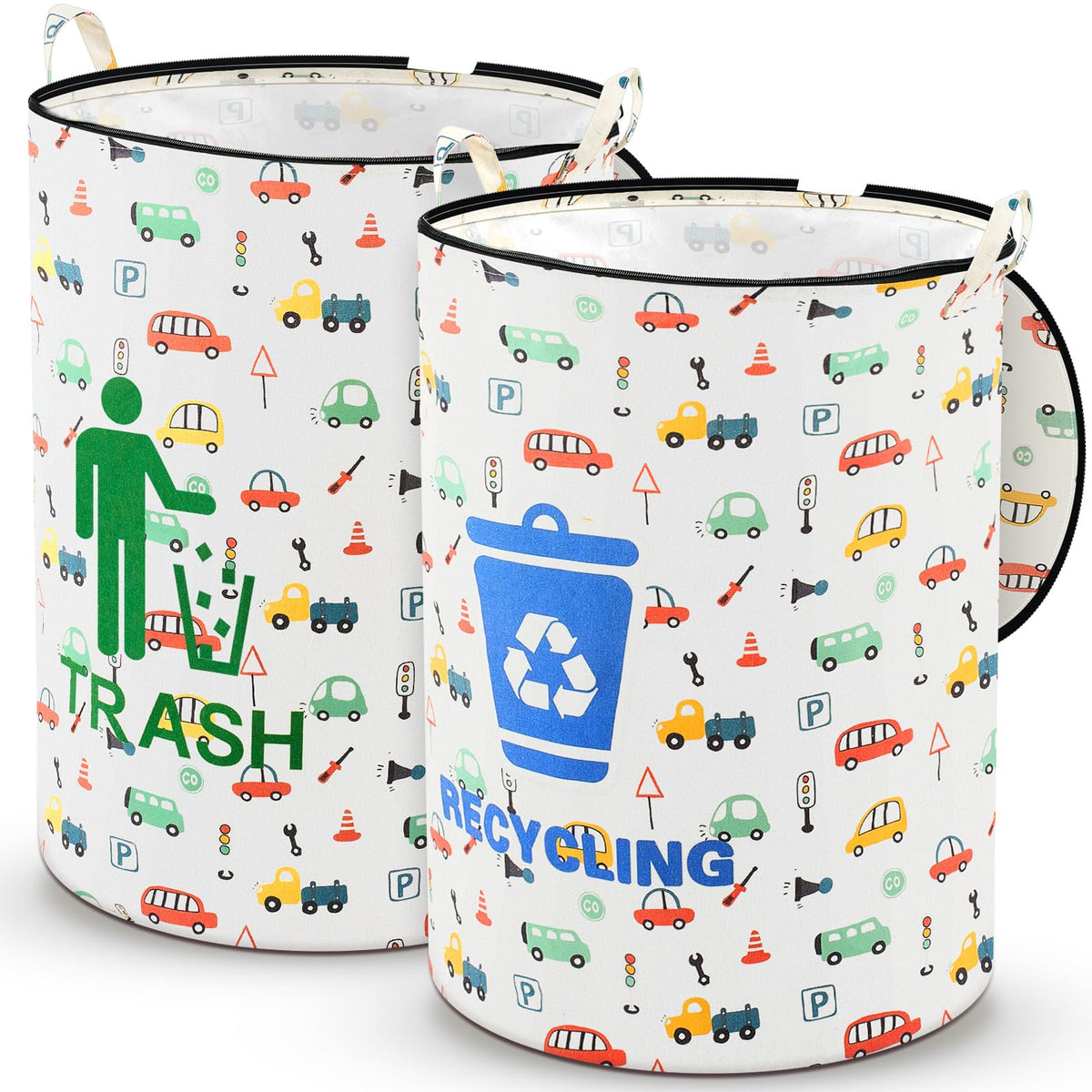 Jingmore 2 Pcs 30 Gallon Collapsible Pop up Trash Can Portable Camping Garbage Can with Zippered Lid Rv Reusable Camping Trash B