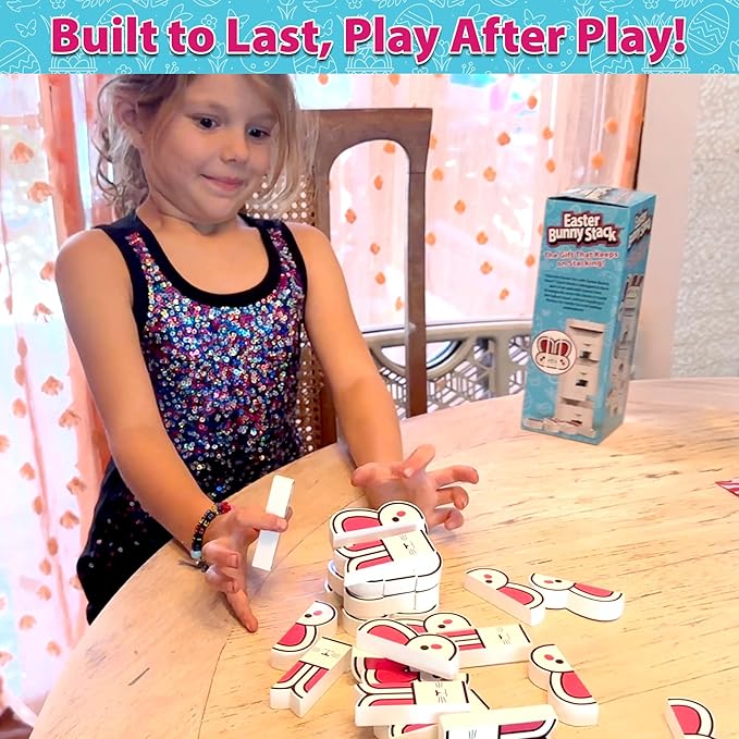 Easter Bunny Stack – Bunny-Themed Wooden Stacking Game for Kids & Adults, Fun Family Tower Game, Indoor & Outdoor Play, Ages 6+, Easter Basket Gift
