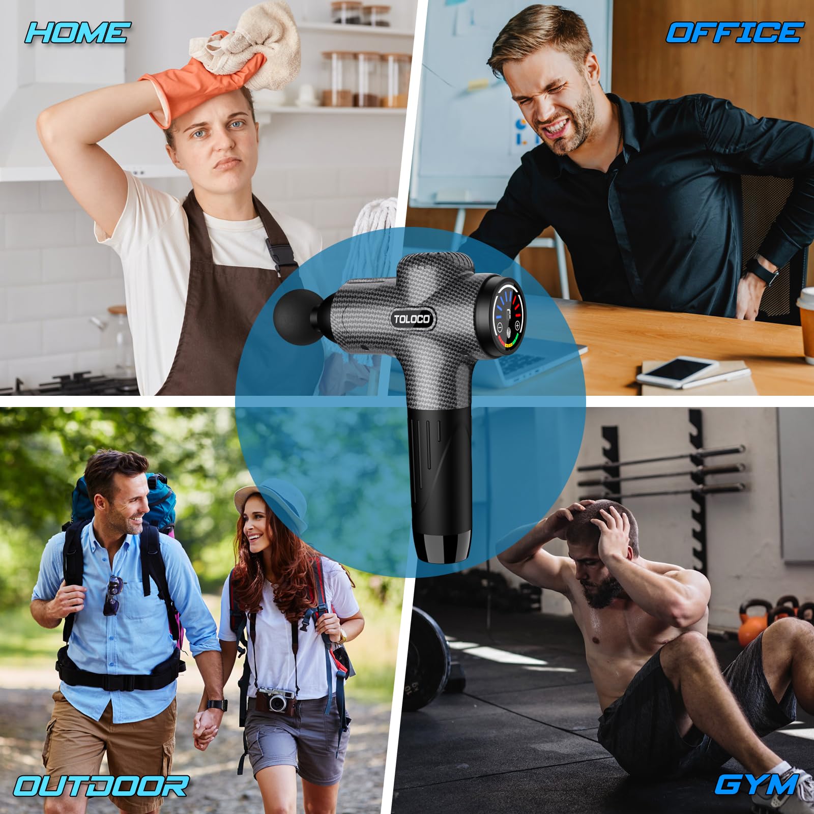 TOLOCO Massage Gun, Back Massager 10 Replacement Head for Pain Relief Deep Tissue, Percussion Massage Guns 7 Speed Level Super Quiet Electric Massager Fathers Day Dad Gifts, Carbon