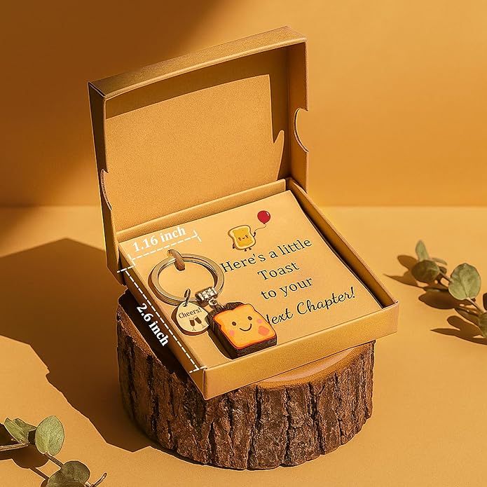 Cute Toast Keychain for Girls, New Beginnings Gifts for Best Friend as Next Chapter Stuff, Cute Love Engagement Housewarming Birthday New Job Gifts for Coworker Couple Bestie Sister Parents