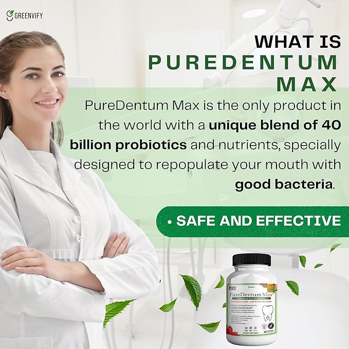 PureDentum for Gums and Teeth Health & Fresh Breath - 40 Billion CFU Advanced Oral Probiotics for Mouth Bad Breath, Capsule Supplement (10)