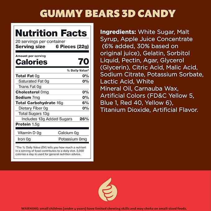 Gummi Bears Candy | 1 Pound Pack | Assorted Fruit Flavors | Chewy 3D Gummies for Snacking, Party Favors, Goodie Bags, Dessert Decorating & Candy Buffets