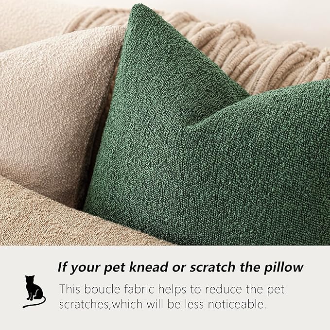 Foindtower Pack of 2 Textured Boucle Throw Pillow Covers Accent Solid Decorative Lumbar Pillow Cases Soft Couch Cushion Case for Chair Sofa Bedroom Living Room Home Decor 12x20 Inch Pine Green