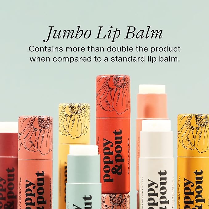 Poppy & Pout Lip Care Set | Lip Balm & Scrub | Sustainable Cardboard Tubes & Glass Jars, All Natural, Beeswax, Coconut Oil, Cruelty Free, Exfoliating & Moisturizing Lip Treatment (Pomegranate Peach)