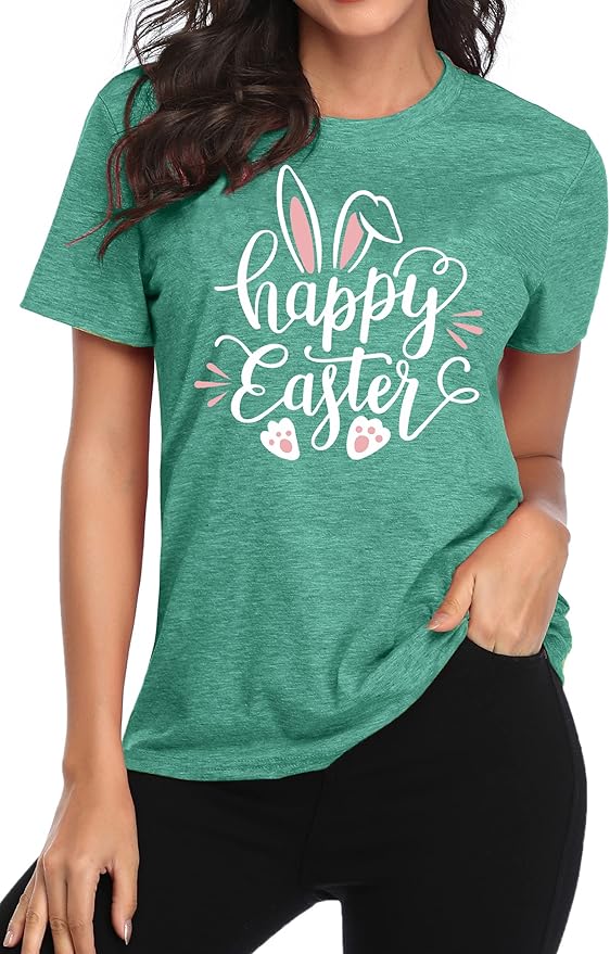 LAZYCHILD Women Easter Teacher Shirts: Funny Treat All with Kindness T-Shirt Bunny Rabbit Tee Tops