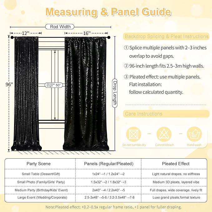 Black Sequin Backdrop 2 Panels 2FTx8FT Halloween Backdrop Curtains Party Decorations Birthday Wedding Photo Backdrop