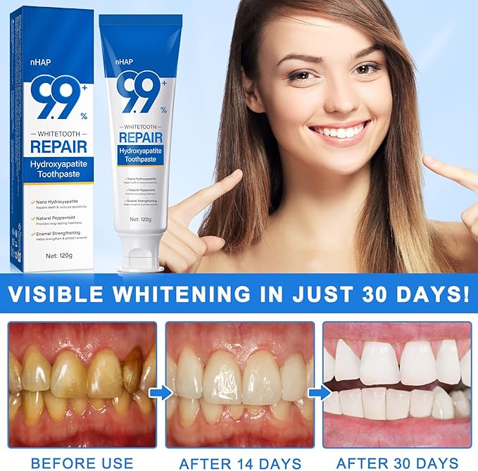 Hydroxyapatite Toothpaste 9.9%, 2PCS Nano Hydroxyapatite Toothpaste (Fluoride Free) for Enamel Protection and Tooth Strengthening –Gentle Mint, Fresh Breath, Daily Use for Oral Care