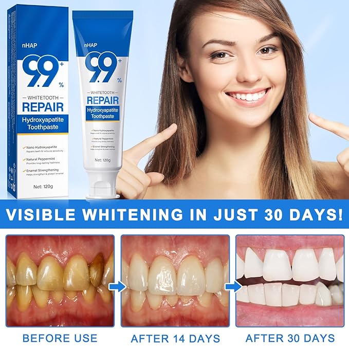 9.9% Hydroxyapatite Toothpaste 2 Pack, Nano Hydroxyapatite Toothpaste Protects Enamel and Strengthens Teeth, Cleans and Cares for Oral Health, Promotes Freshens Breath