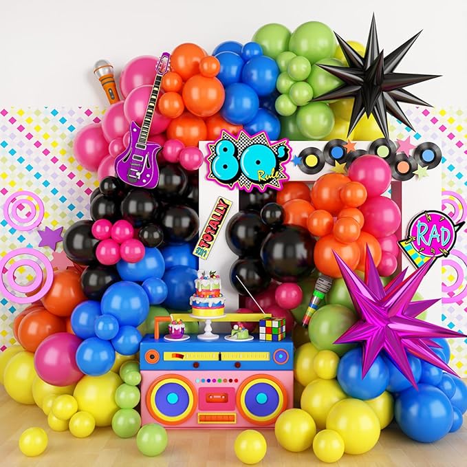 90s 80s Party Balloon Garland Arch Kit, 90s 80s Theme Party Decorations with Hot Pink Black Star Foil Balloons for Retro Theme Fever Nostalgic Birthday Party Decoration
