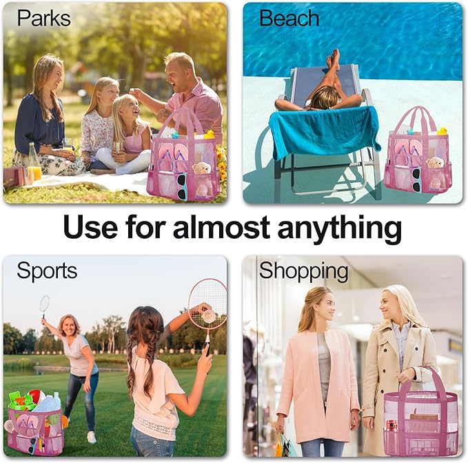 Mesh Beach Bags for Family - Women Beach Tote Bag for Toys, Towels, Travel Vacation Cruise Essentials