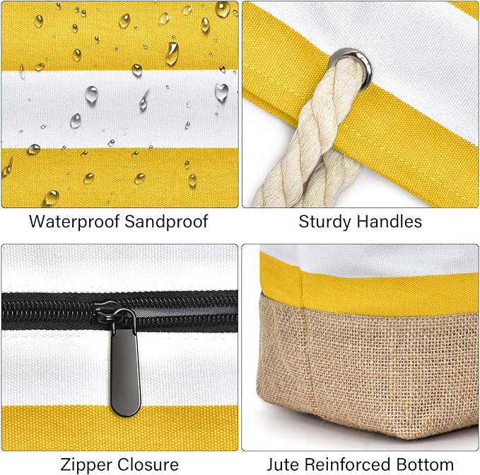 Becokan Beach Bags for Women Large Canvas Beach Tote Bag Beach Bags Waterproof Sandproof Swim Pool Bag Travel Essentials
