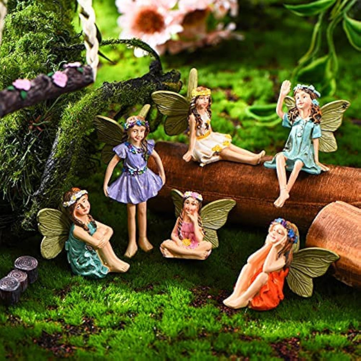 6 Miniature Fairy Figurines for Garden Outdoor, Resin Fairies with Sticks