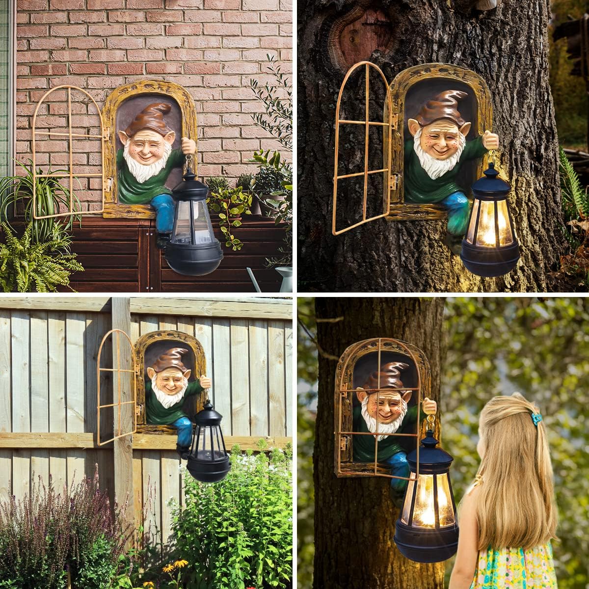 REYISO 10'' Garden Gnome Statue with Solar Lights :Outdoor Tree Decor