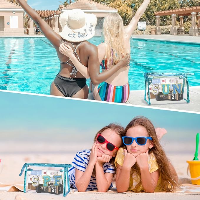 COSHAYSOO Sunscreen Bag Clear Makeup Toiletry Pouch Beach Vacation Essentials for Women Teen Girls Trip Gifts Summer Pool Travel Must Have Accessories Waterproof Stuff