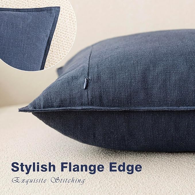 Foindtower Pack of 2, Decorative Linen Soild Throw Pillow Covers Soft Accent Lumbar Cushion Case Boho Farmhouse Pillowcase for Couch Sofa Bedroom Living Room Home Decor 12 x 20 Inch Navy Blue