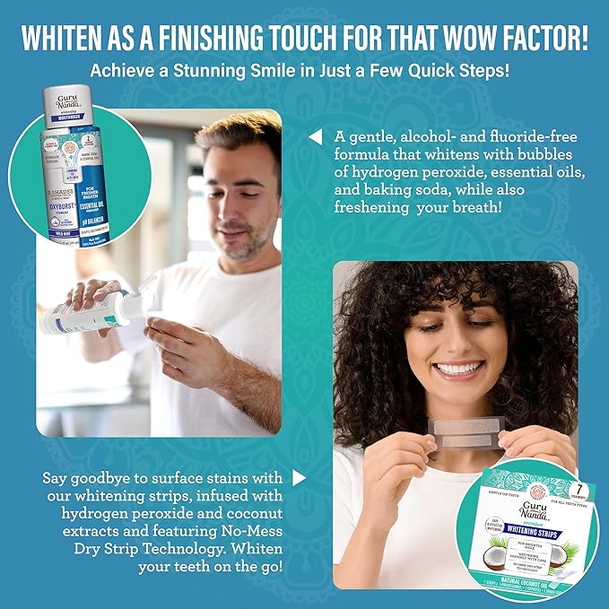 GuruNanda Family Complete Oral Care Set – The Ultimate Routine with Oil Pulling, Toothbrush, Toothpaste, Tongue Scraper, Floss Picks, Mouthwash & Whitening Strips