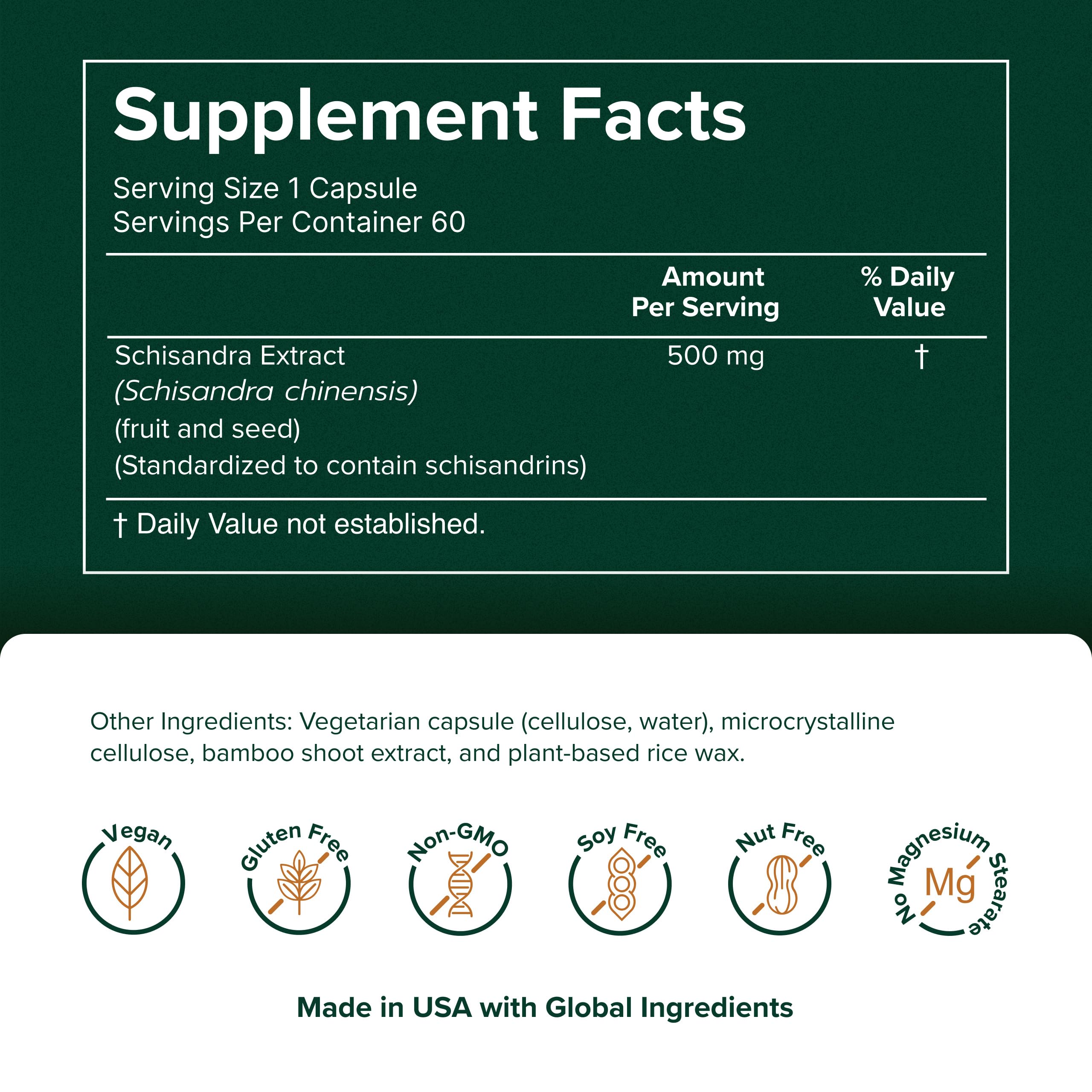 Prominent Nutrition Schisandra - Supplement for Liver & Stress Support - No Artificial Colors - Non-GMO, Vegan & Gluten-Free - 60 Capsules (60 Servings)