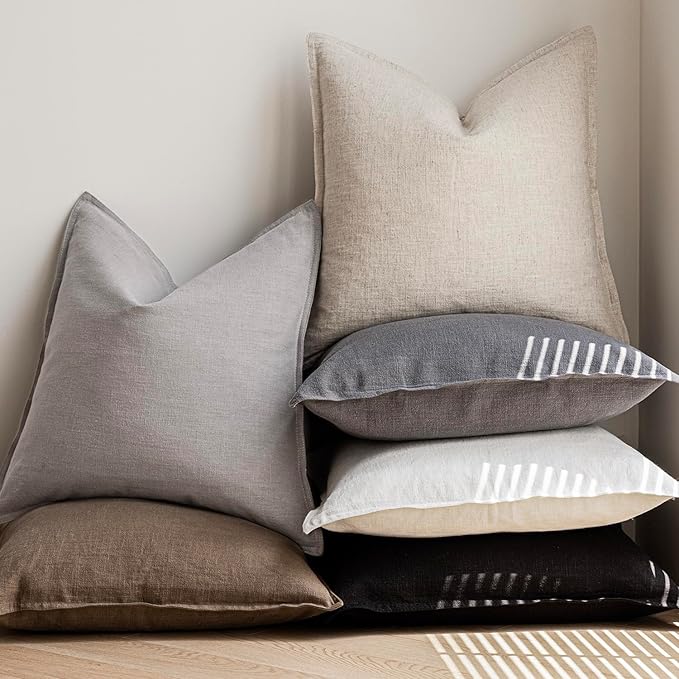 Foindtower Pack of 2, Decorative Linen Soild Throw Pillow Covers Soft Accent Cushion Case Boho Farmhouse Neutral Pillowcase for Chair Couch Sofa Bedroom Living Room Home Decor 24 x 24 Inch Black