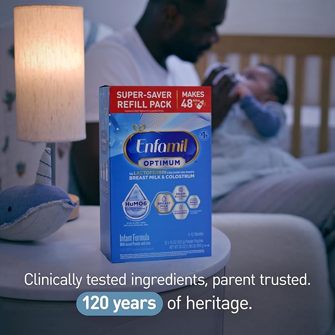 Enfamil Optimum (Enspire), Our Closest Formula to Breast Milk, Immune-Supporting Lactoferrin and Brain-Supporting DHA Baby Formula, Powder 30 Oz Refill, Pack of 8