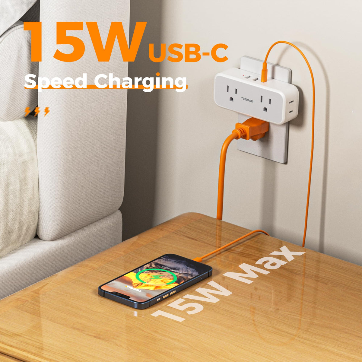 Surge Protector Outlet Extender, TESSAN Multi Plug Splitter with 4 Electrical Outlets 3 USB Ports(1 USB C), Multiple Plug Mini Wall Expander for Home Bathroom Office Dorm Room Essentials