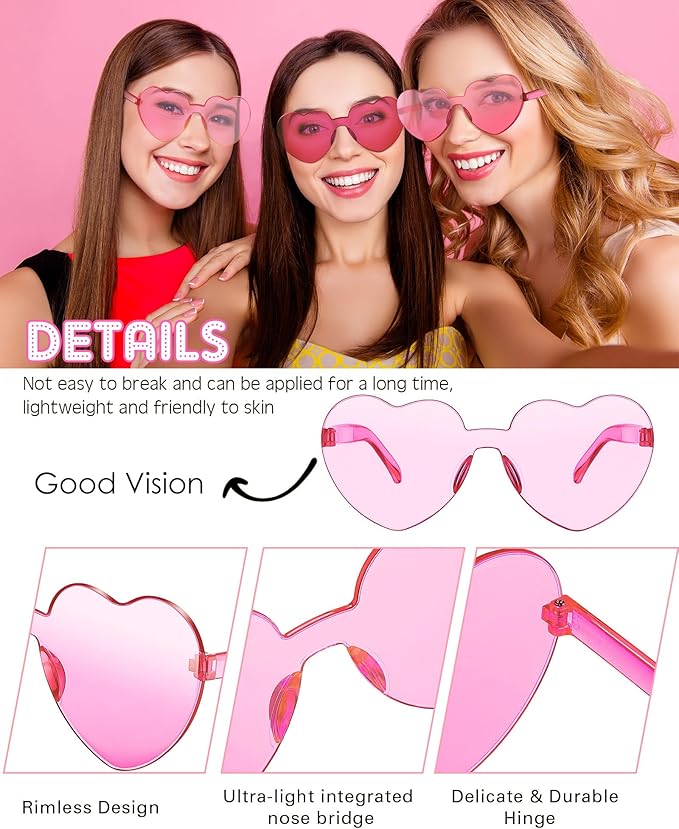Frienda 8 Pairs Heart Shaped Sunglasses for Women Rimless Heart Glasses Candy Color Sunglasses for Party Favor