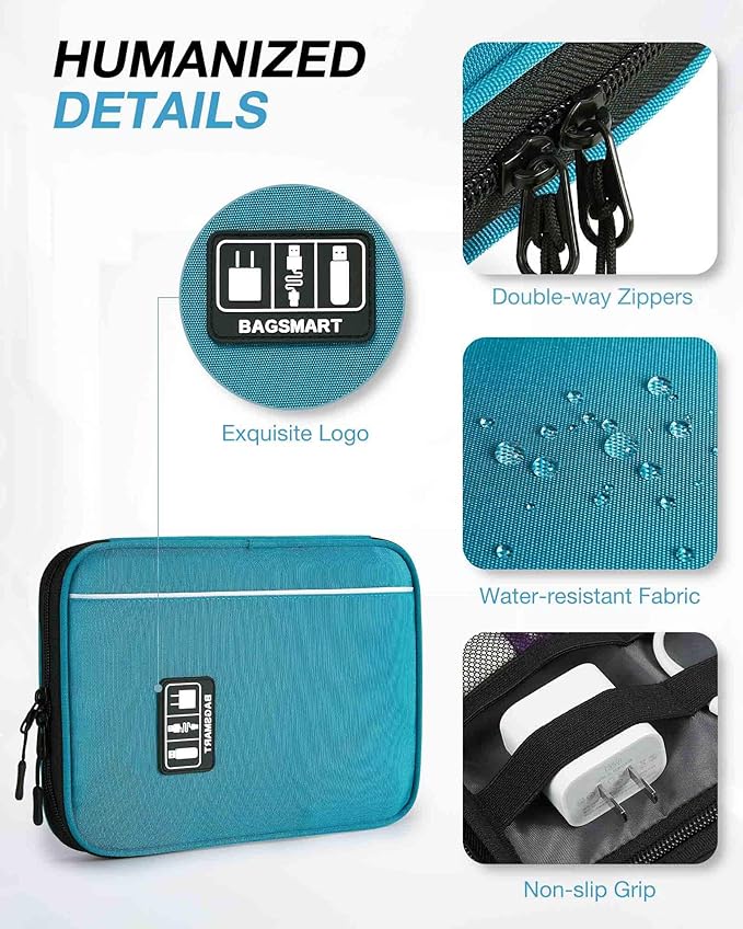 BAGSMART Large Electronics Organizer Travel Case, Travel Cable Organizer Bag for Travel Essentials, Travel Tech Organizer as Travel Accessories, Cord Organizer for Phone, Power Bank SD Card, Blue