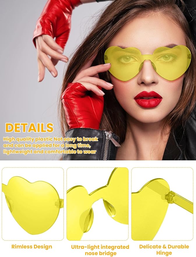 Weewooday 40 Pairs Heart valentines Glasses Rimless Heart Shaped Frameless Sunglasses Transparent Sunglasses Tinted Eyewear
