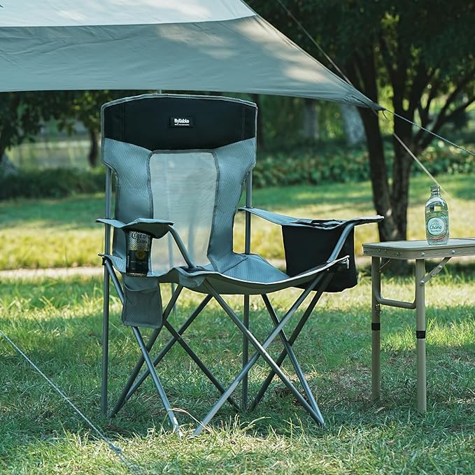 Camping Folding Chair Outdoor Lawn Portable Lightweight Camp Folding Chairs for Adult Outside with Cup Holder, Cooler Pouch & Side Pocket for Camping, Beach, Fishing, Sports or Tailgating Events
