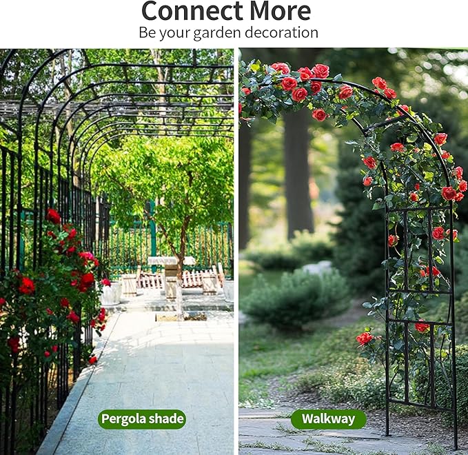 Twira Garden Arch Trellis, 7.9FT(240cm) Metal Garden Arbor Trellis for Climbing Plants Outdoor, Large Wedding Arch for Ceremony, Black Garden Archway Trellises Decoration for Lawn, Patio, Backyard