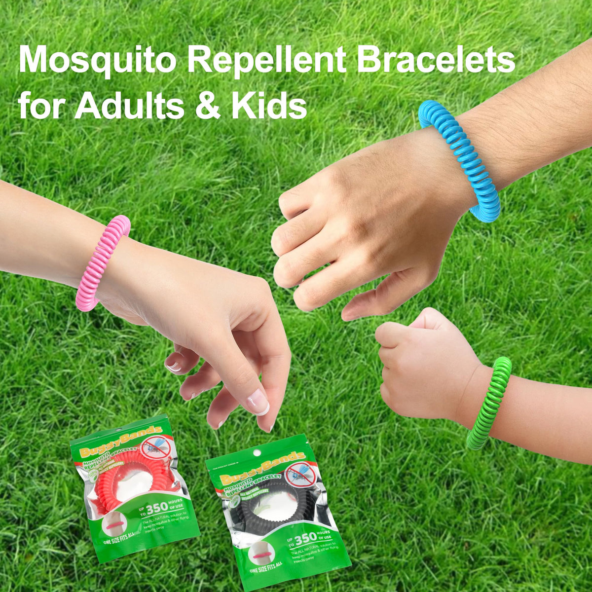 BuggyBands 30 Pack Mosquito Bracelets for Adults & Kids - Natural DEET-Free Bands, Individually Wrapped
