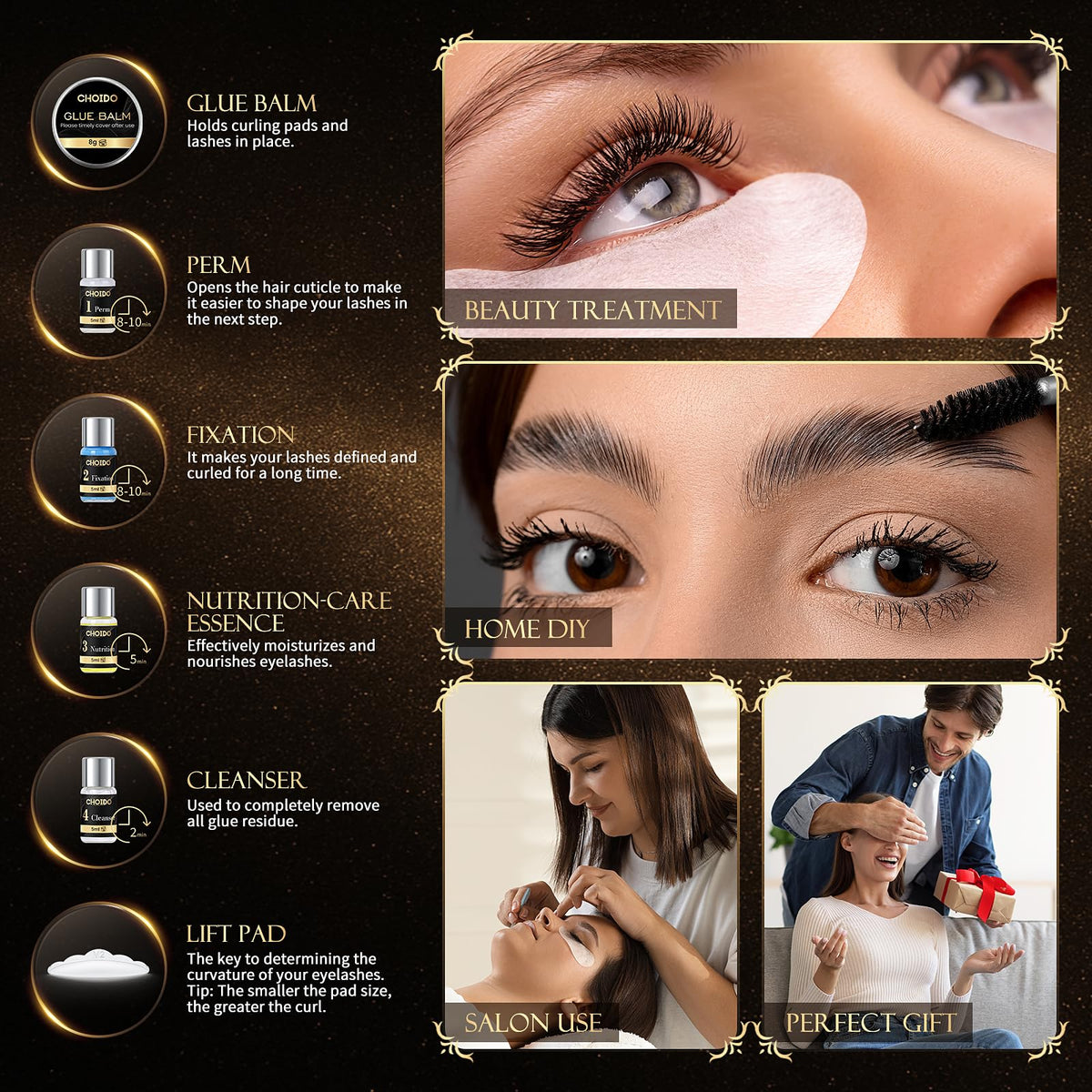 Lash Lift Kit, Eyebrow Lamination Kit, Eyelash Perm Kit, 2 in 1 Professional Eyelash Curling Lash Extension & Eyebrow Lift Kit, Eyelash Lift Kit at Home Diy & Salon, Lasts For 6-8 Weeks (Black)